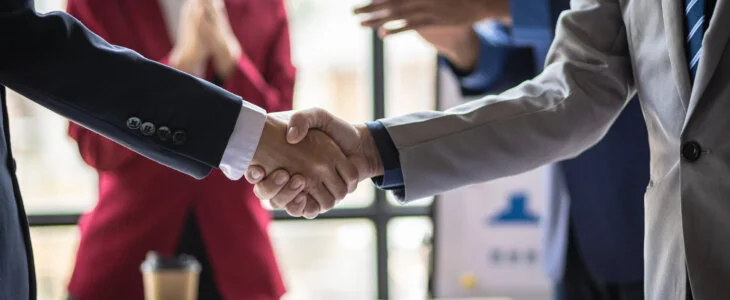 Business partner meeting, Collaboration of people in organizations, colleagues congratulate successful projects.