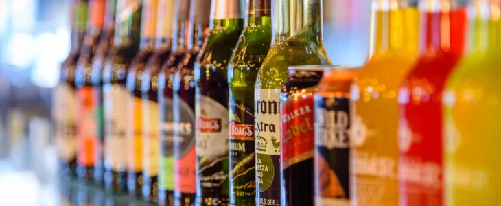 Row of alcohol on a bar